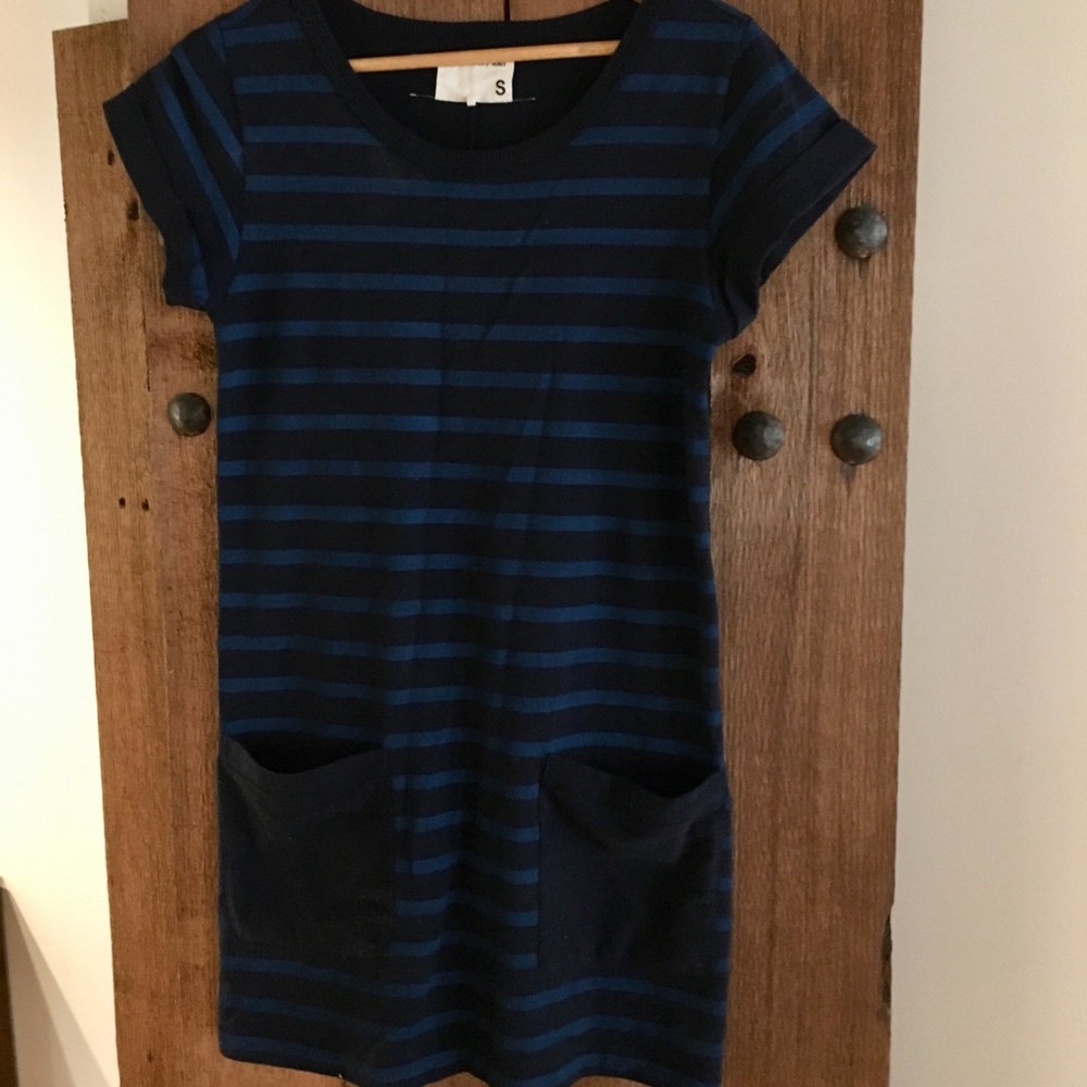 Rag & Bone/Knit Blue Striped Short Sleeve Dress